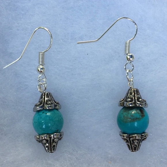 Turquoise Magnesite Drop Earrings - Picture 2 of 8